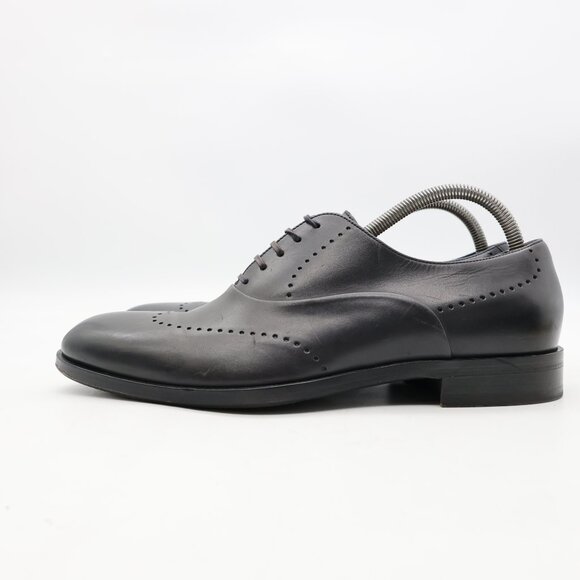 Hugo Boss Tailored Oxfords Dress Shoes Mens Size US 8 UK 7 Navy Gray Leather